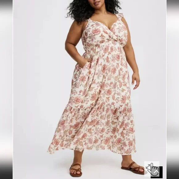 Torrid Cream and Pink Floral Maxi Dress - Picture 6 of 9